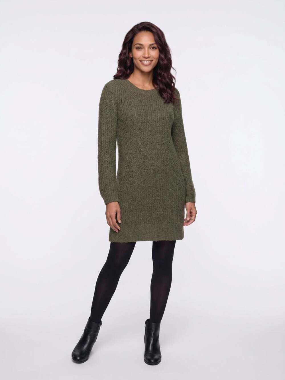 Gap Sweater Dress Size S Olive Green Ribbed Knit Crew Neck